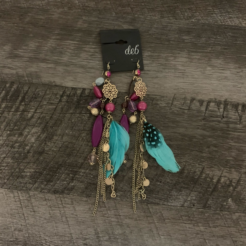 Deb Multicolor Feather Dangle Earrings, Beautiful Earrings With A Native Touch!